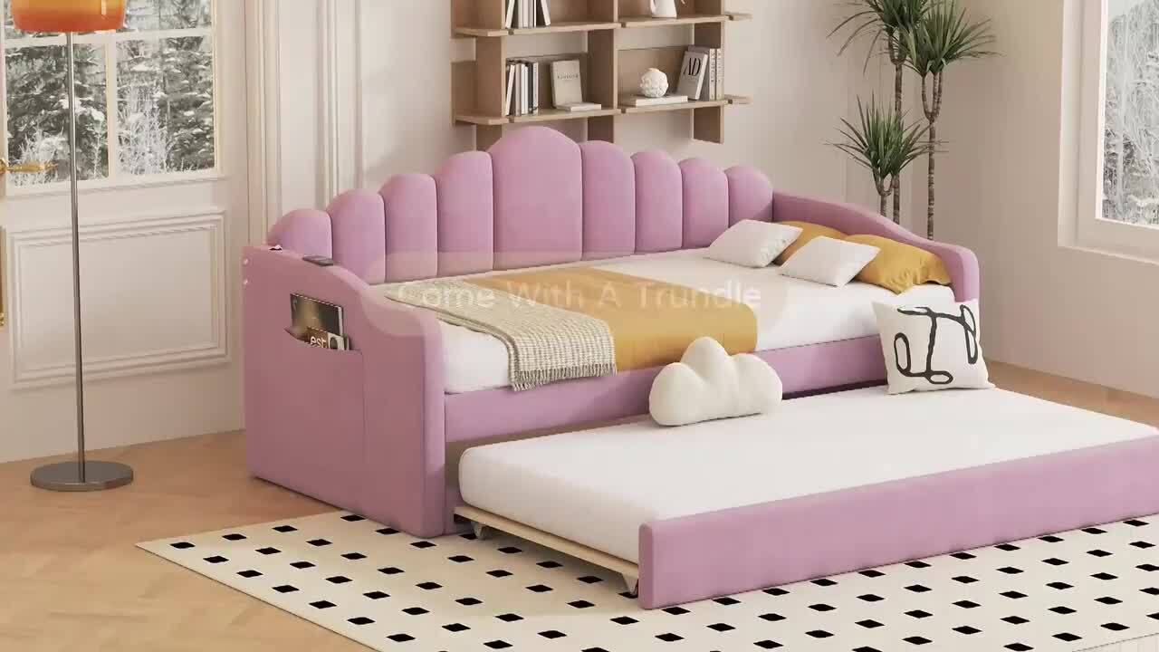 Harper & Bright Designs Pink Twin Size Upholstered Daybed with