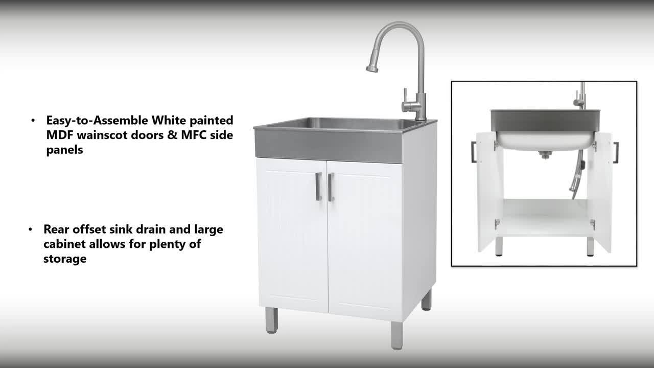Presenza 24.1-in Brushed Steel Drop-In Utility Tub with Faucet