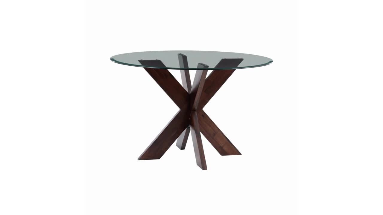 Linon Home Decor Norris 48 in. L Natural Round Dining Table with Glass Top Seats 4 HD221845