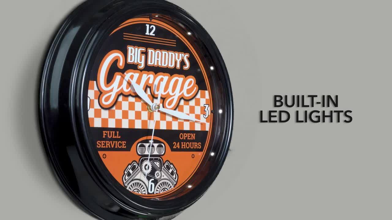 American Art Decor Big Daddy's Garage LED Vintage Wall Clock-Retro