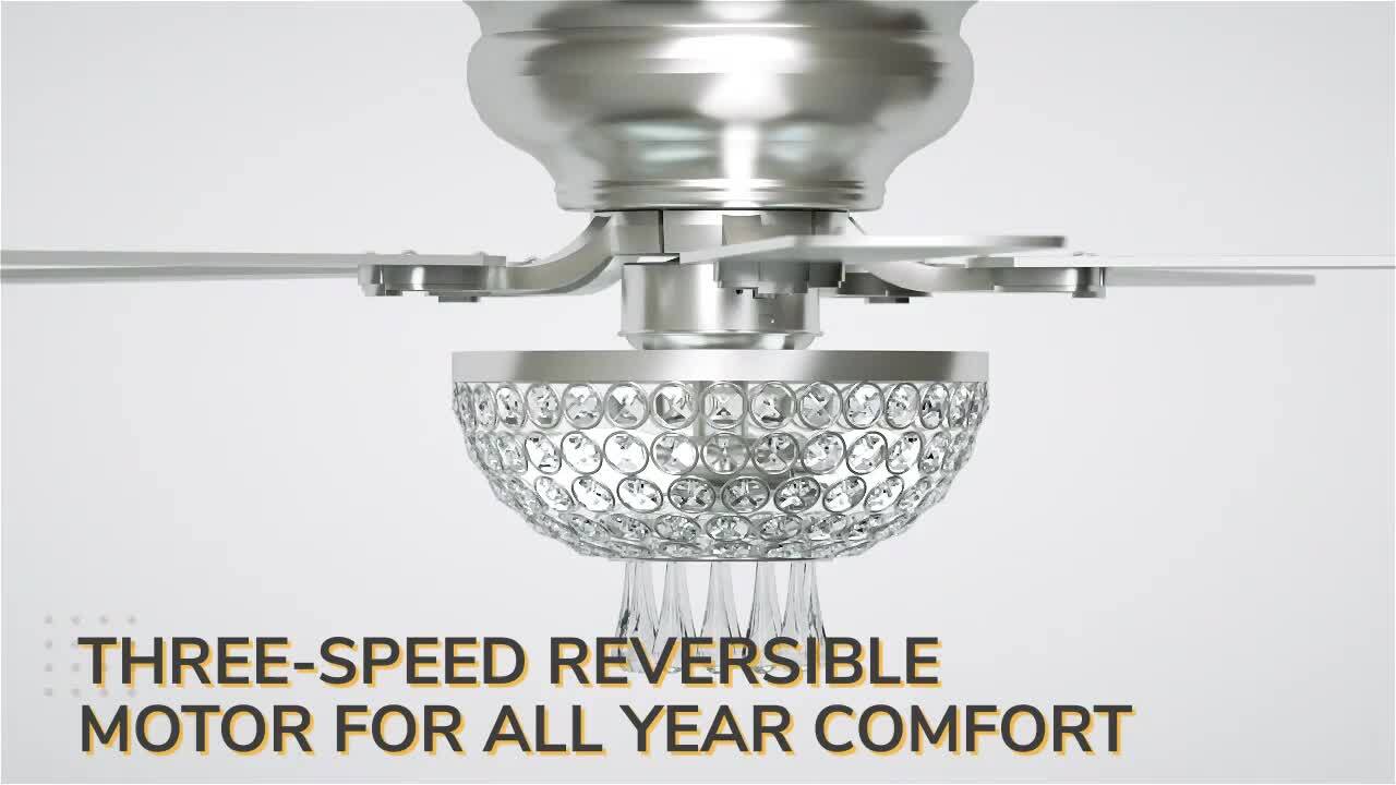 Parrot Uncle 52 in. Indoor Chrome Crystal Flush Mount Ceiling Fan