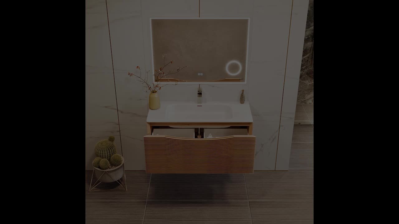 Eviva Leah 32 in. W Solid Wood Single Sink Floating Bath Vanity in Medium Oak with White Solid Surface Top