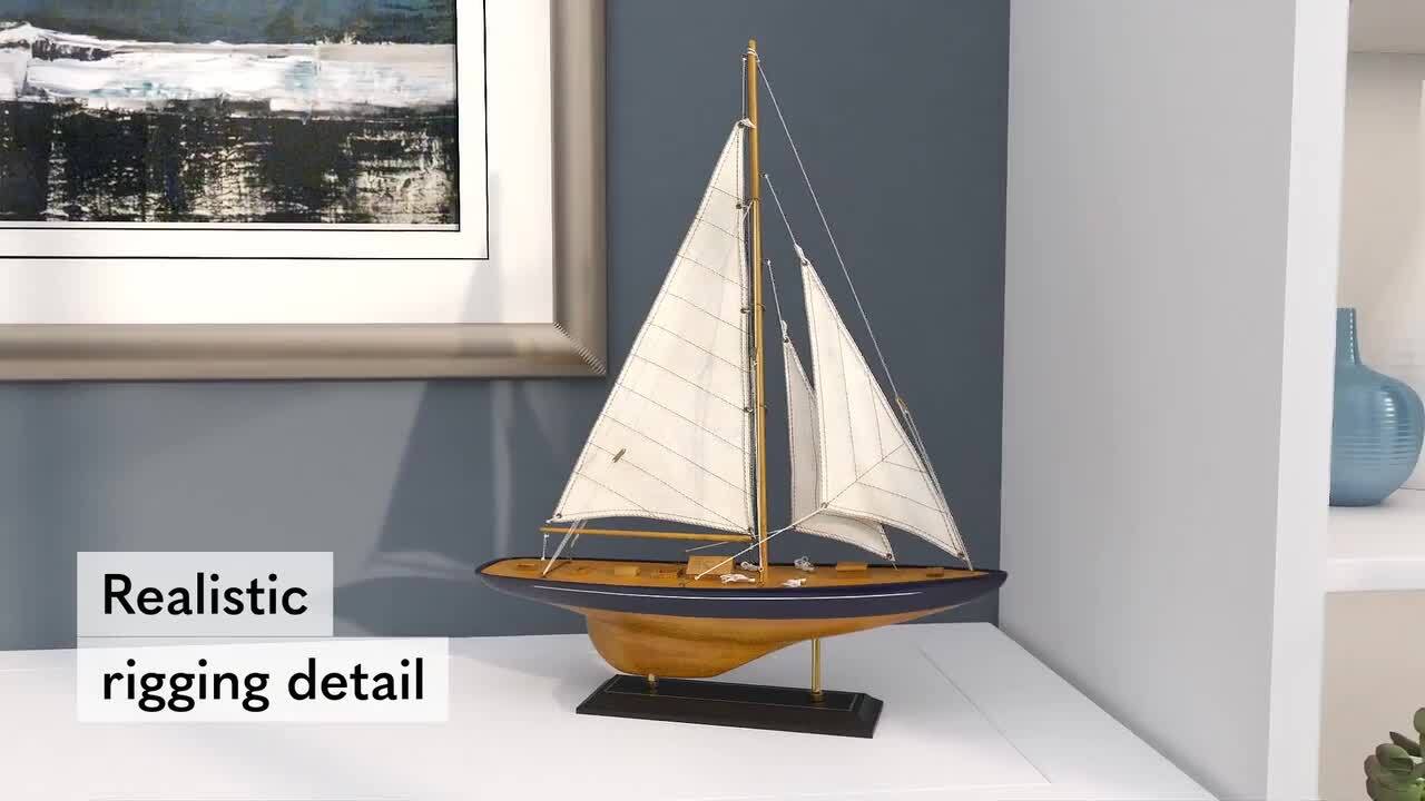 Litton Lane Oriana Beige 17 in. x 21 in. Wood Sail Boat