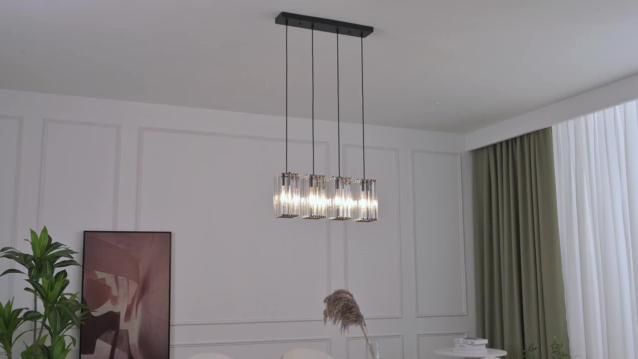 ZHLWIN Home Lighting 40-Watt 4-Lights Black Mini Crystal Rectangle
