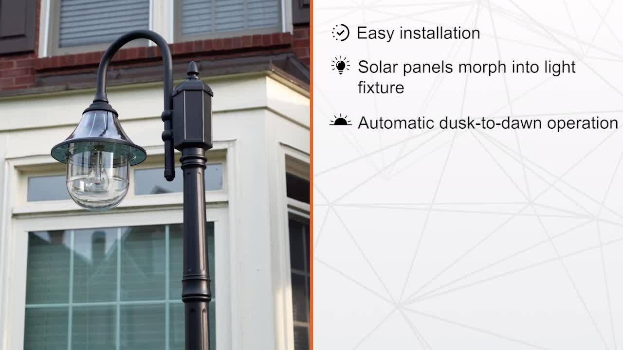 GAMA SONIC Orion 1-Light Black Modern Outdoor Solar Lamp Post