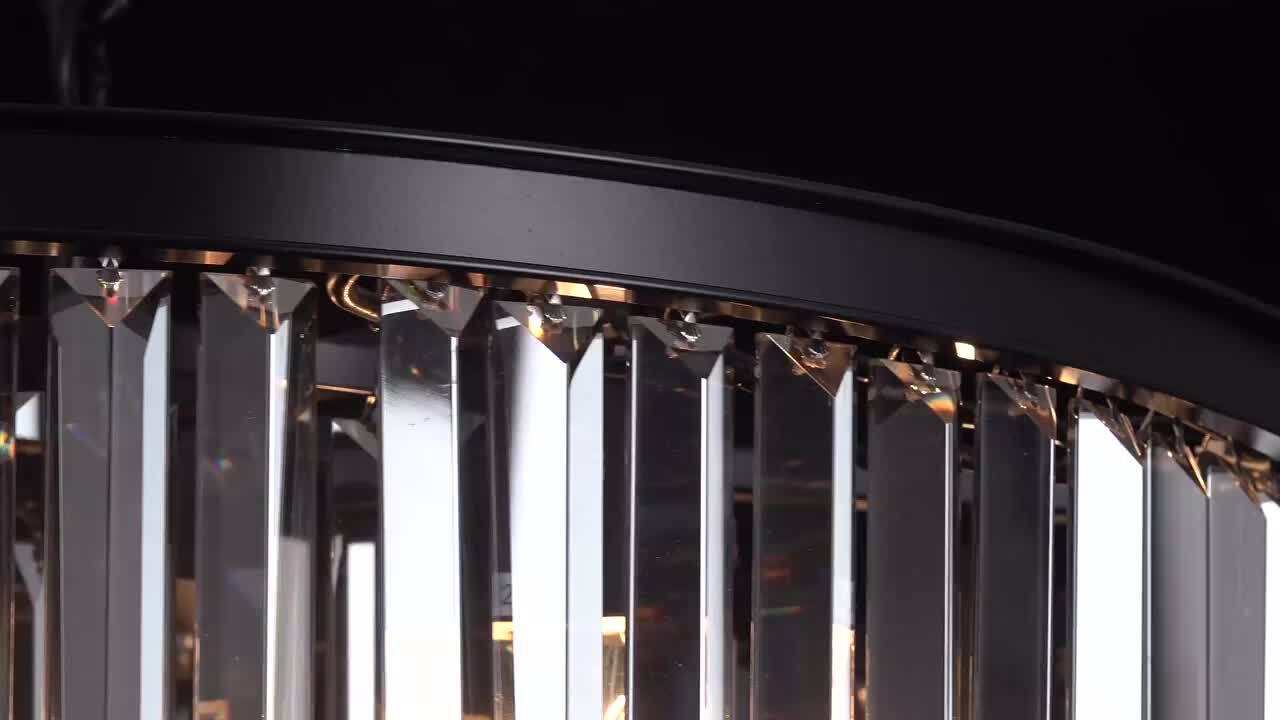 FANNEHONNE 22 in. 6-Light Black Crystal Modern Chandelier Drum