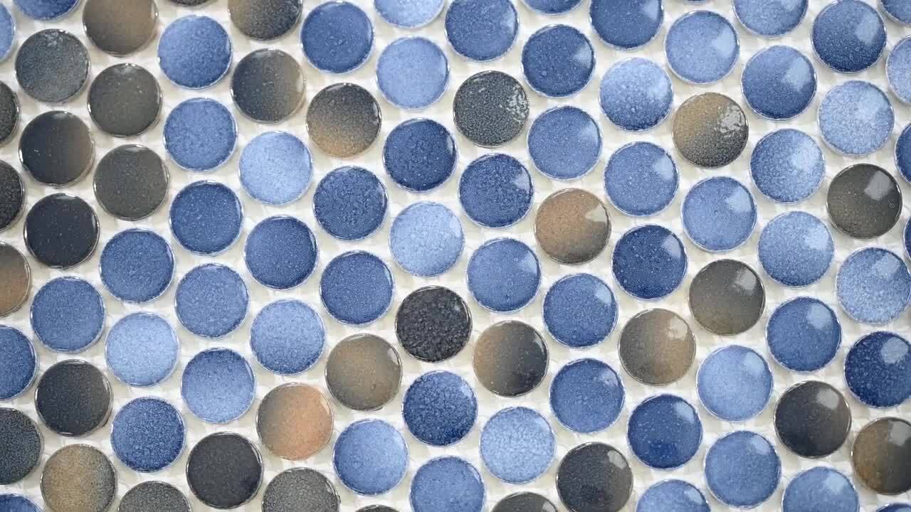 MSI Penny Round Azul 11.3 in. x 12.2 in. x 6mm Glossy Porcelain Mesh-Mounted Mosaic Tile (14.4 sq. ft. / case) MSI Penny Round Azul 11.3 in. x 12.2 in. x 6mm Glossy Porcelain Mesh-Mounted Mosaic Tile (14.4 sq. ft. / case)