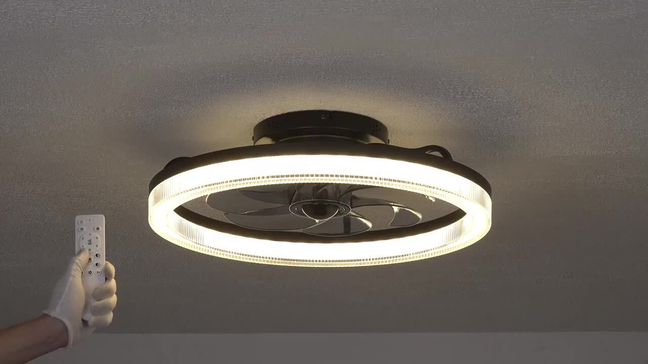 WDETR 20 in. LED Indoor Black Low Profile Ceiling Fan with