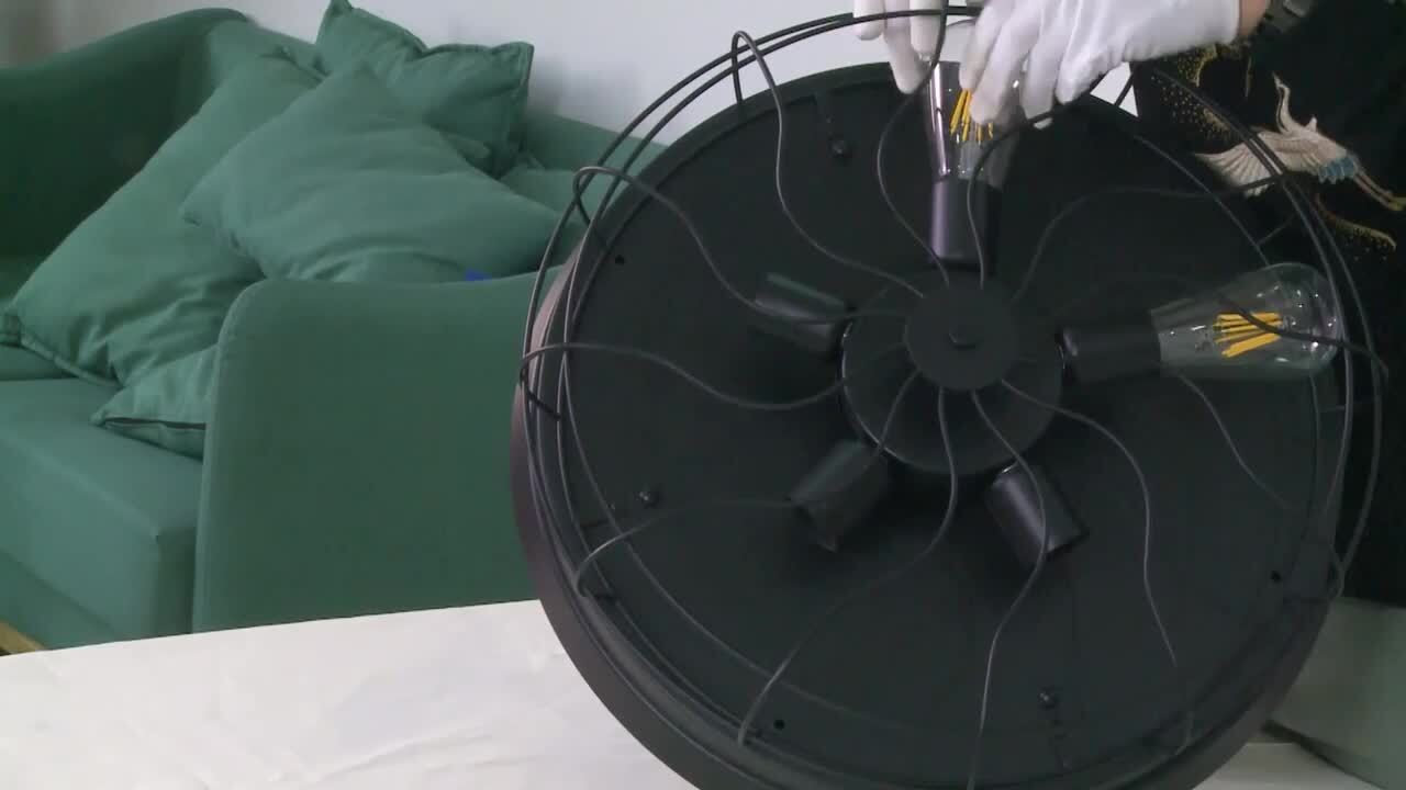 OUKANING 42 in. 5-Light Indoor Black Industrial Retro Cage