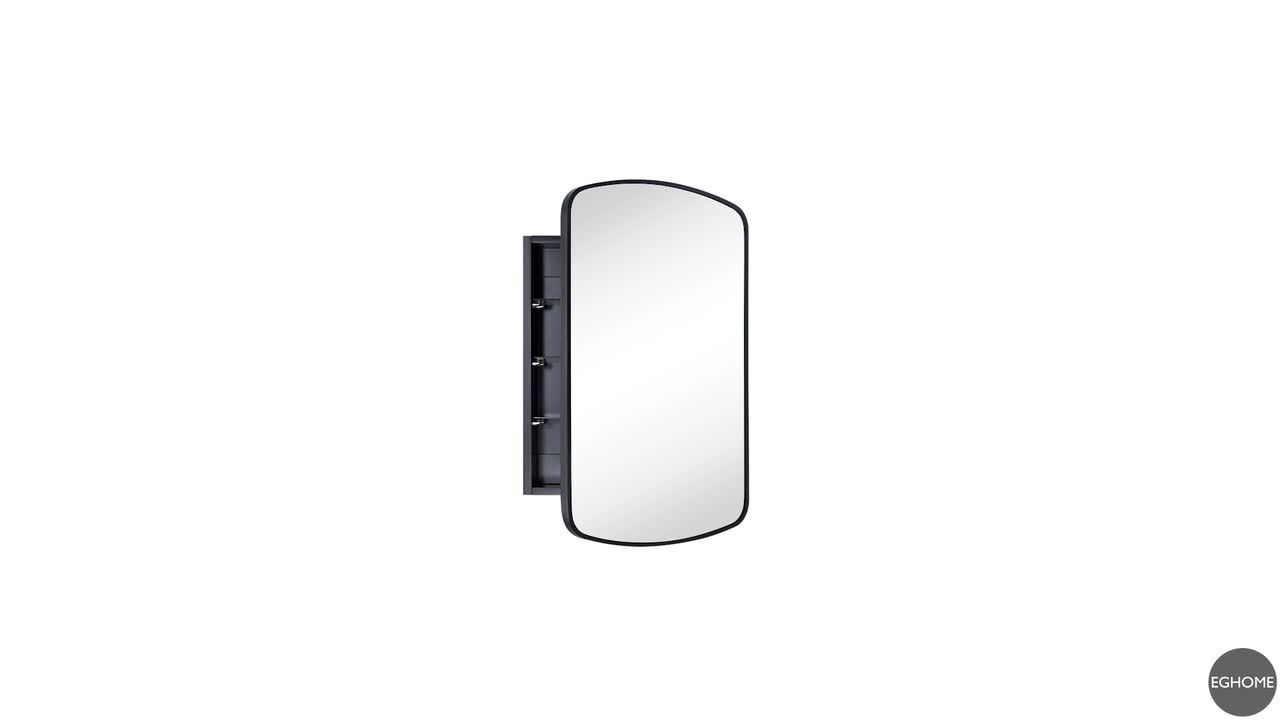 TEHOME 18-in x 27-in Surface/Recessed Mount Brushed Gold Mirrored Arched Soft Close Medicine Cabinet