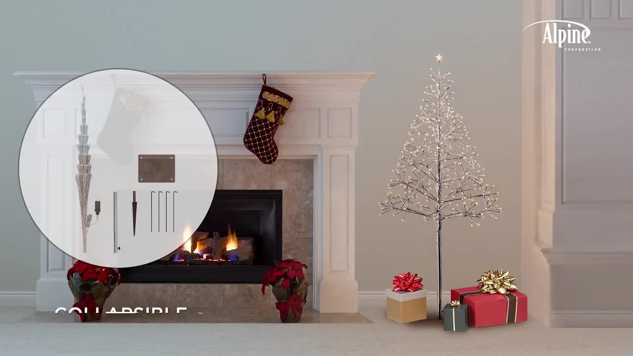 Alpine Corporation - 53/61 in. Tall Indoor/Outdoor Artificial Christmas Tree with LED Lights, Silver