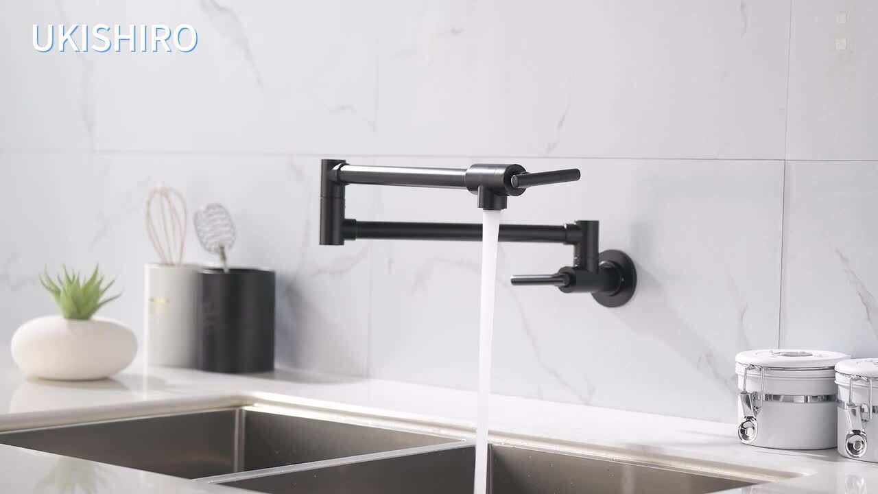 UKISHIRO Kafir 2-Handle Wall Mounted Pot Filler in Brushed