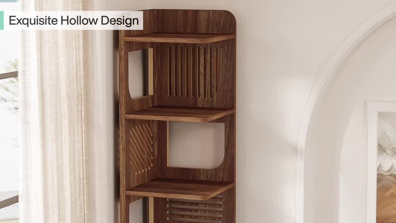 BYBLIGHT Eulas 71.85 in. Tall Brown Wood 5-Shelf Standard