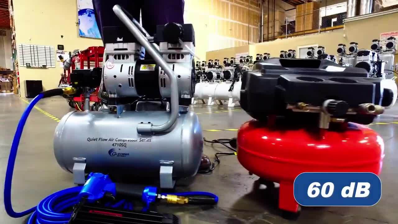 Quiet Flow 4.7 Gal. 1 Hp 120 PSI Steel Tank Electric Air Compressor with 25  ft. Air Hose w/2 Industrial Quick Connectors