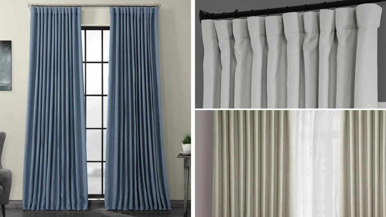 Heather Grey Faux Linen Extra Wide Room Darkening Curtain - 100 in. W X 84  in. L (1 Panel)