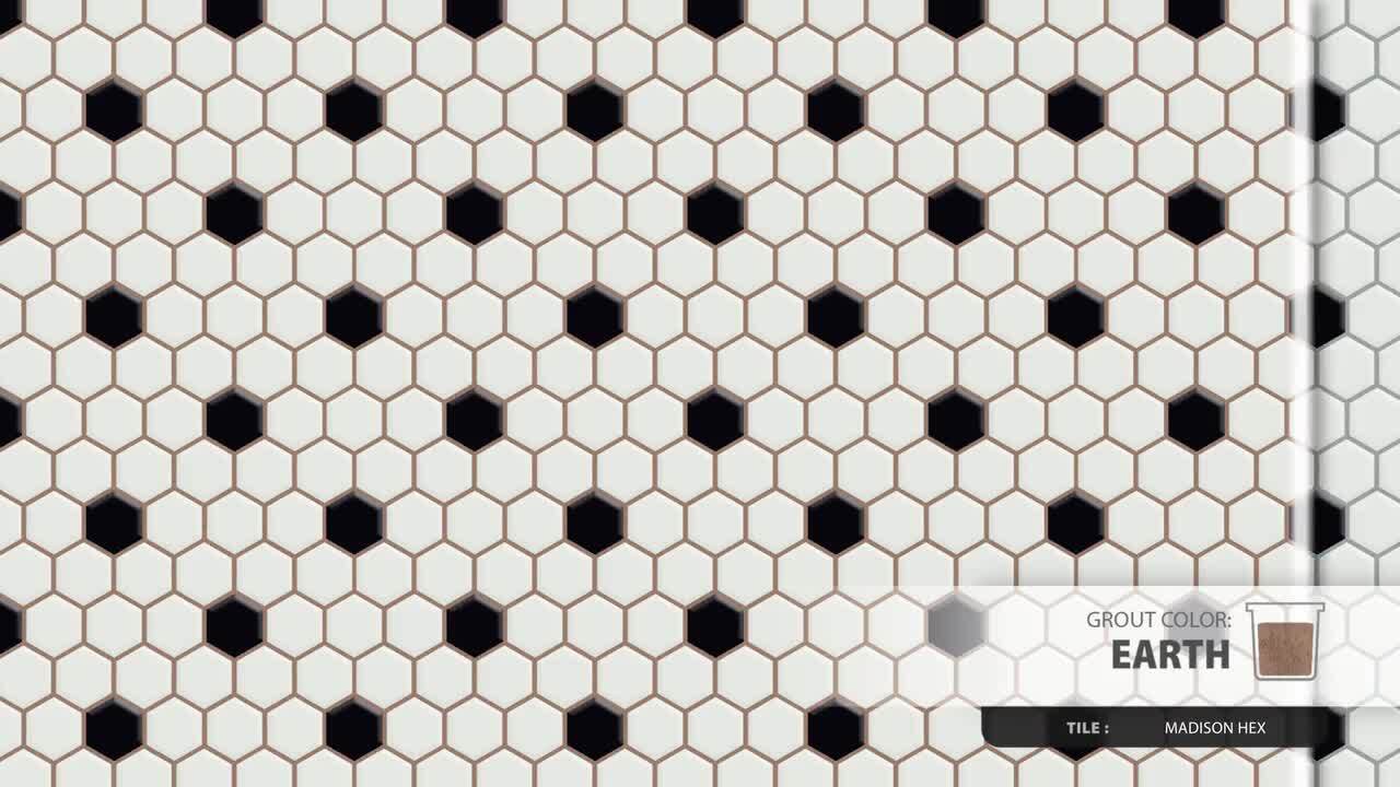 Madison Hex 1 in. Matte Cool White w/Black Dot 10-1/4 in. x 11-7/8 in. Porcelain Mosaic (8.6 sq. ft./Case) Madison Hex 1 in. Matte Cool White w/Black Dot 10-1/4 in. x 11-7/8 in. Porcelain Mosaic (8.6 sq. ft./Case)