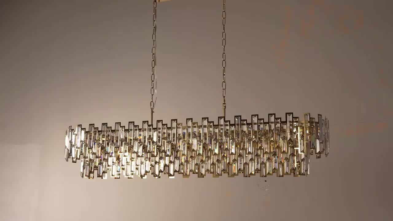 YUYI 55 in. Modern Chandelier 21-Light 2-Tier Gold Rectangle K9