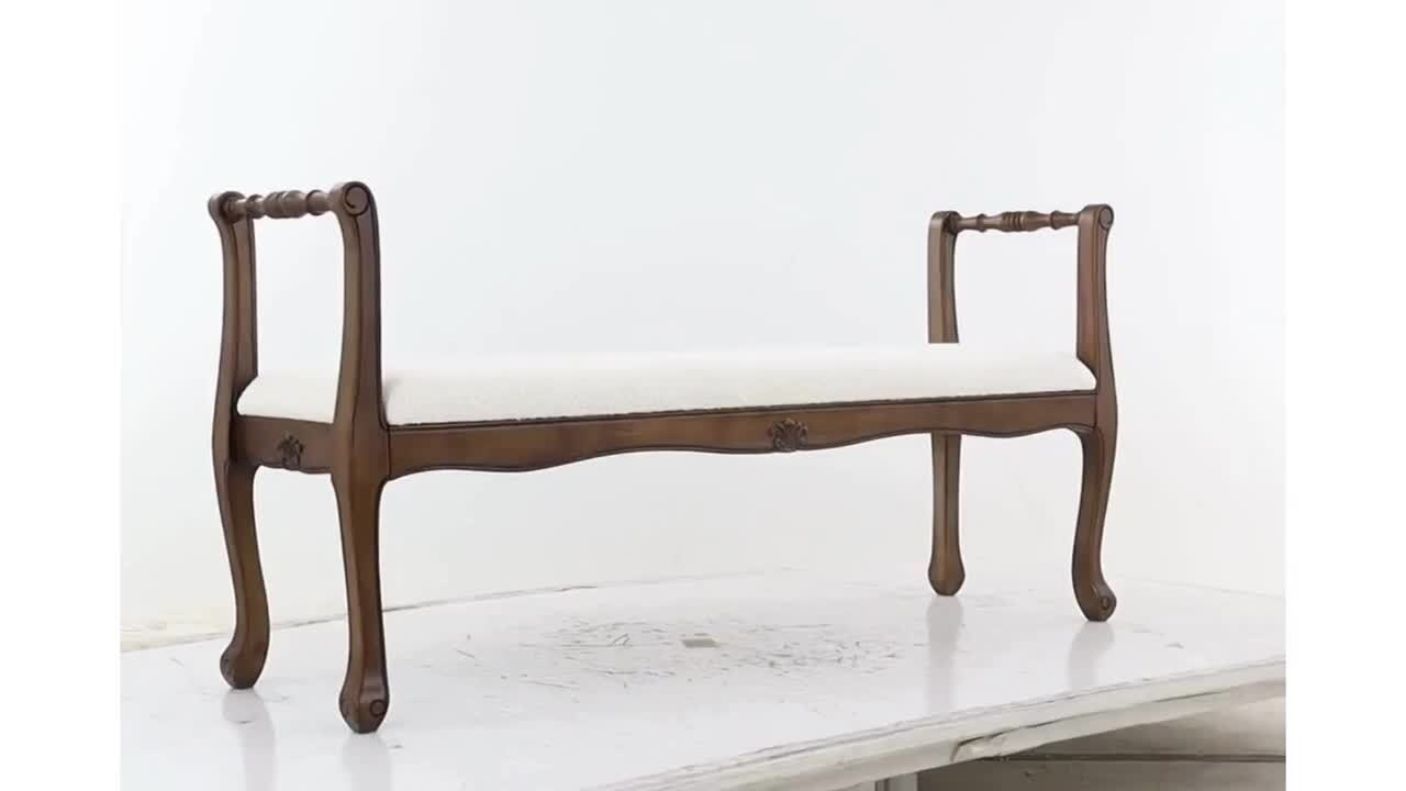 Litton Lane Cream Arm Bedroom Bench with Brown Traditional