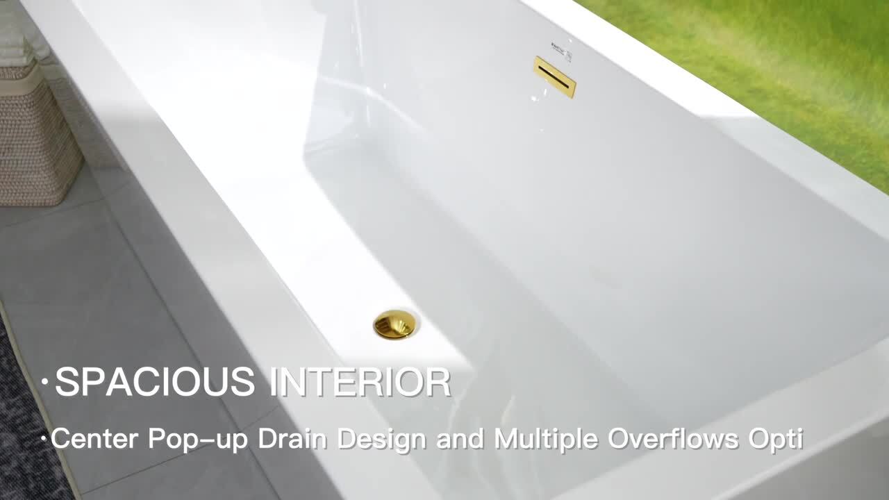 Vanity Art Tarbes 59 in. Acrylic Flatbottom Freestanding Bathtub in White/Brushed Nickel