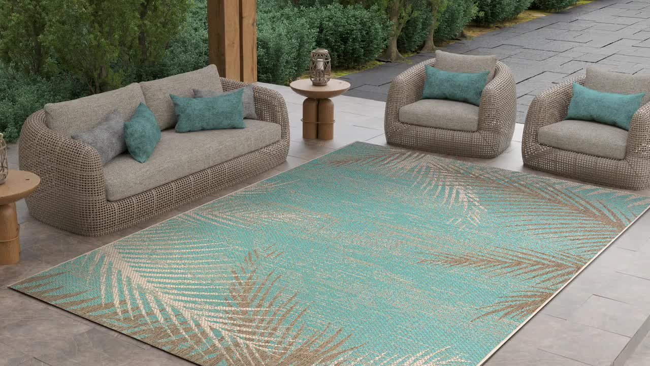 Couristan Monaco Tropical Palms Ocean 6 ft. x 9 ft. Indoor/Outdoor
