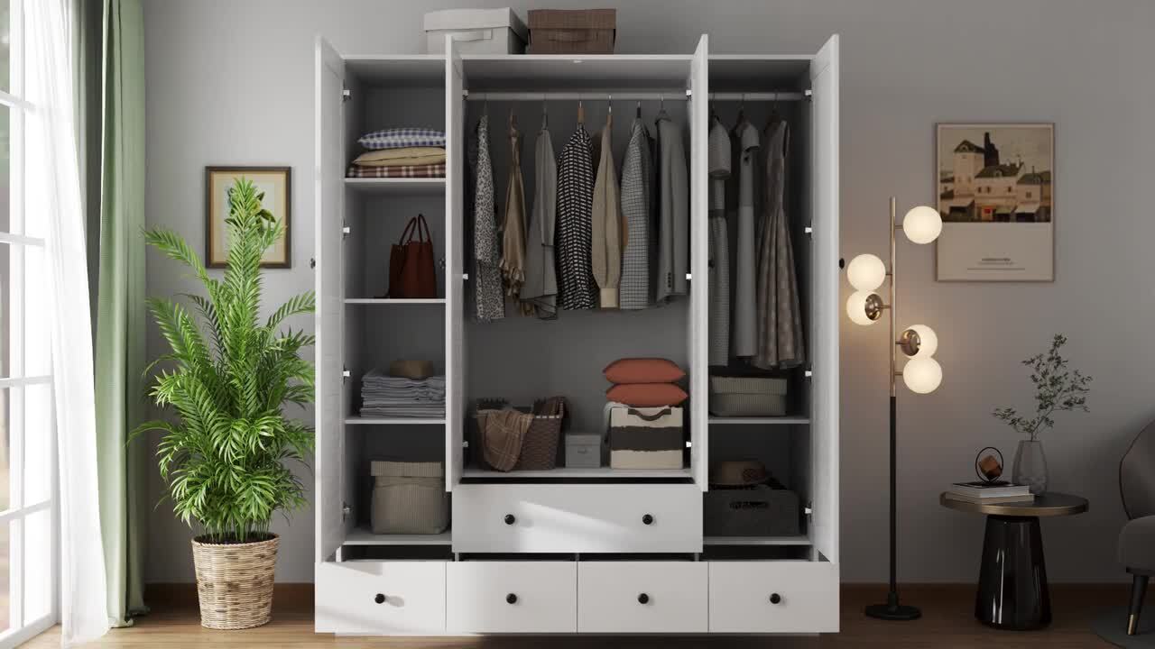 FUFU&GAGA 70 in. H x 19 in. D White Wood 59 in. W 4 Shutter FUFU&GAGA 70 in. H x 19 in. D White Wood 59 in. W 4 Shutter