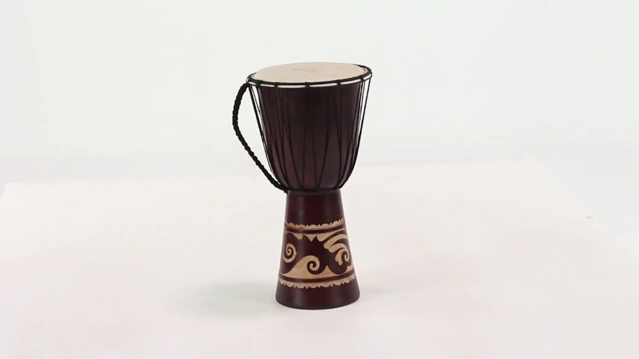 Brown Wood Handmade Djembe Drum Sculpture with Rope Accents