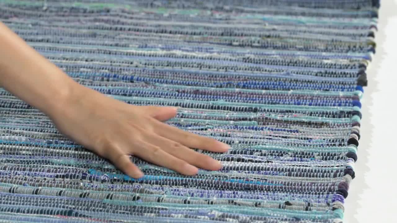 SAFAVIEH Rag Rug Blue/Multi Doormat 3 ft. x 4 ft. Striped Speckled