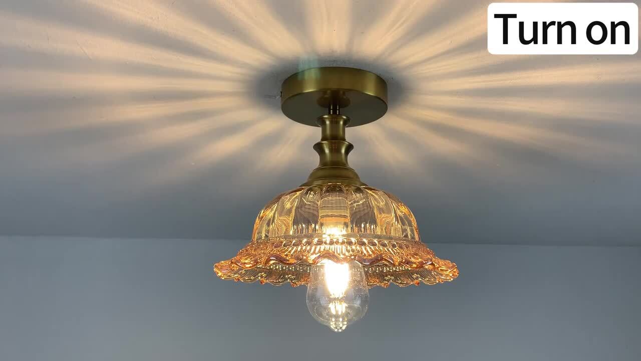 Merbotin BeamHaven 9.84 in. Brushed Vintage Amber Dome Semi-Flush