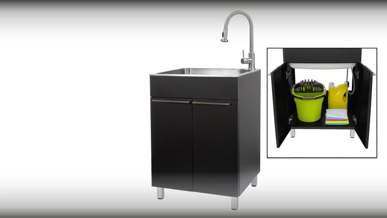 Presenza All-in-One 24 in. x 21.2 in. x 34 in. Stainless Steel Drop-In Sink and Cabinet with Faucet in Gray