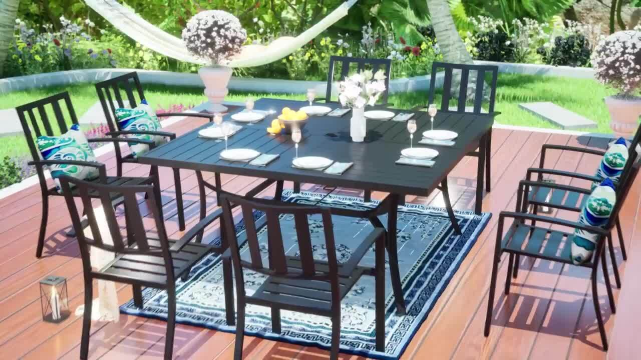 PHI VILLA 9-Piece Metal Outdoor Dining Set with Square Table