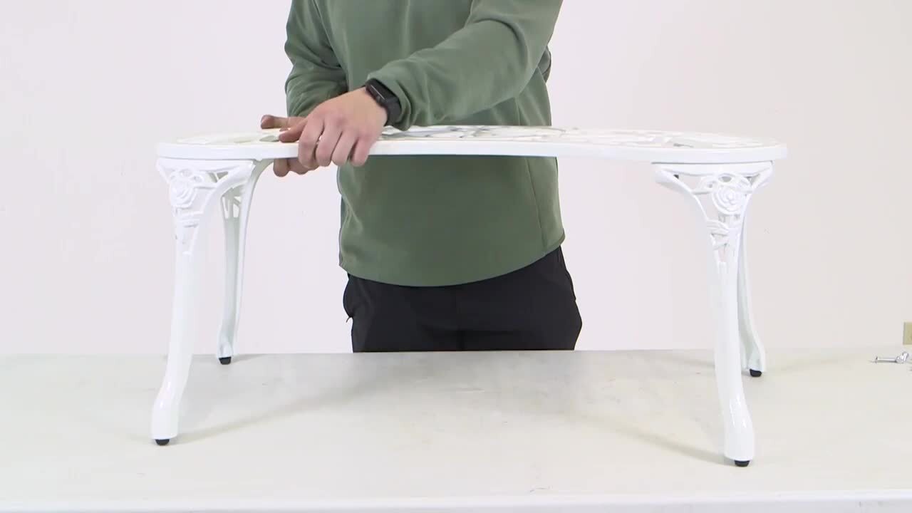 Sunnydaze Classic Rose White Cast Aluminum Outdoor 2-Person Bench