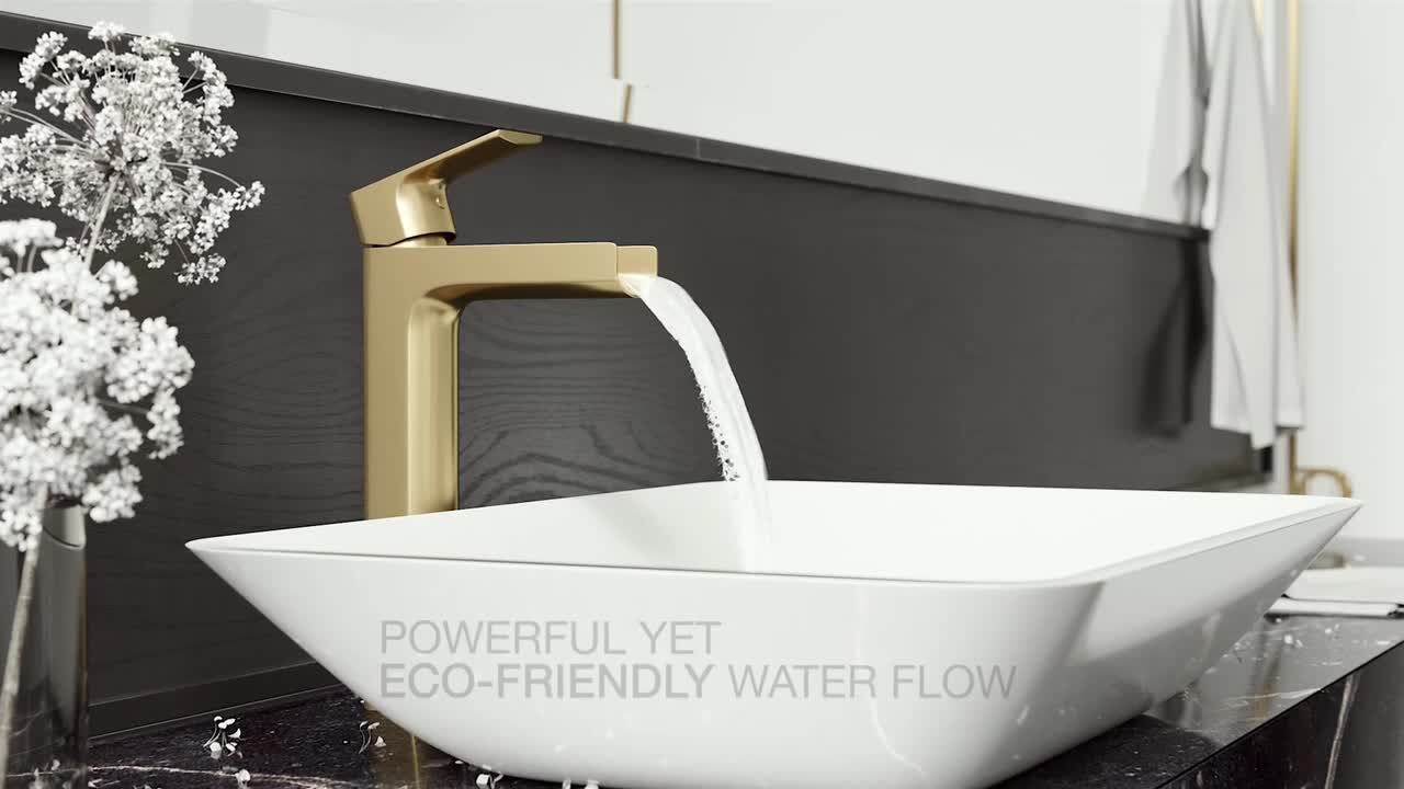 Hibiscus Matte Stone Vessel Bathroom Sink in White with Amada Faucet in Matte Gold