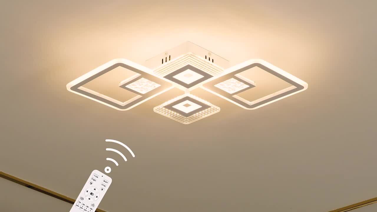 OUKANING 28.34 in. 1-Light White Modern Geometric Design Dimmable