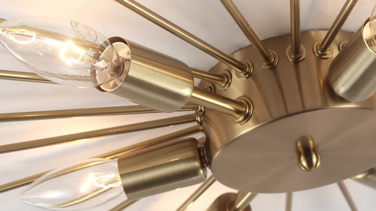 Genoci 23.62 in. 6-Light Modern Gold Dimmable Sputnik Flush Mount