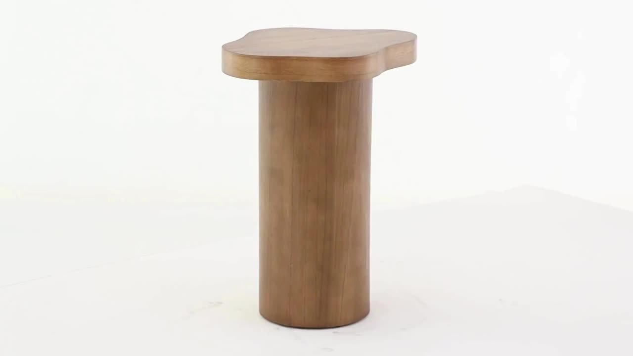Litton Lane 15 in. Brown Pedestal Large Round Wood End Table with Rounded Square Top - image 3