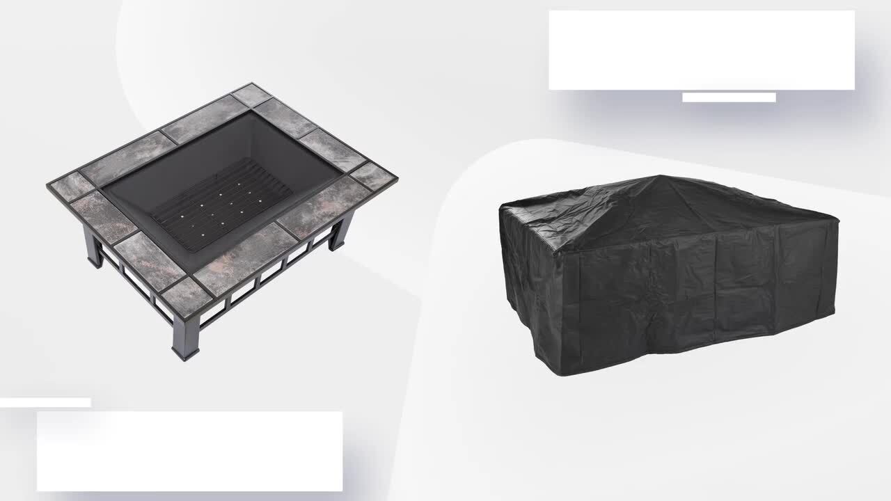 37 in. Steel Rectangular Tile Fire Pit with Cover