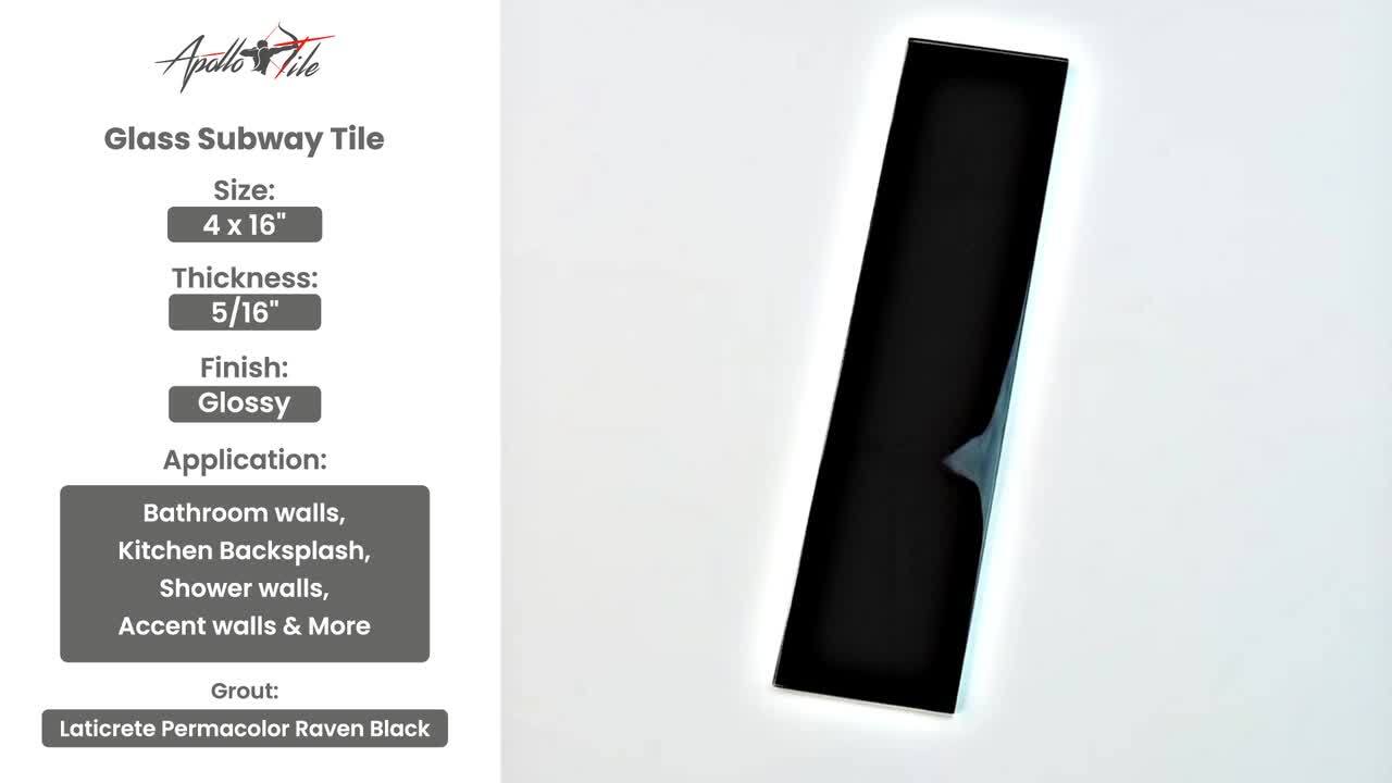 Apollo Tile (Sample) Colorway Black 4-in x 4-in Glossy Glass Herringbone Mosaic Floor and Wall Tile
