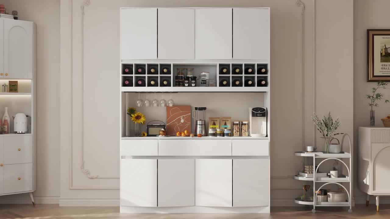 FUFU&GAGA 4-in-1 White Wood Storage Cabinet with Buffet and Hutch