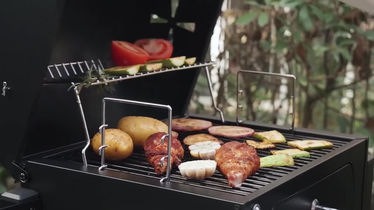 Portable Charcoal Grill in Black with Side Handles and Bottle Opener