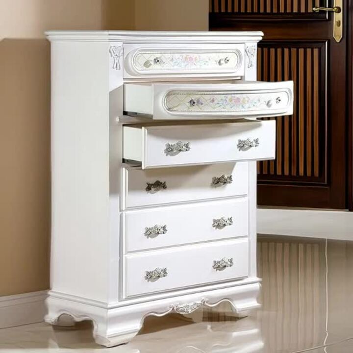 Benjara White 6-Drawer 36 in. Wide Chest of Drawers Dresser