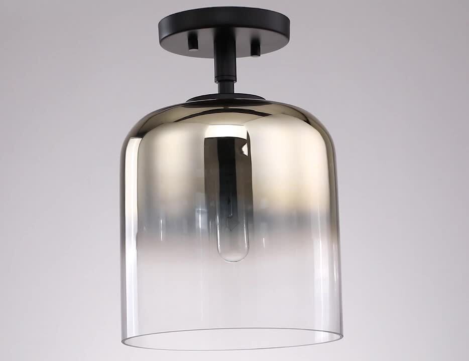 Designers Fountain - Gastby 8.5 in. 1-Light Matte Black Glam Entryway Semi-Flush Mount with Gold Ombre Glass Shade