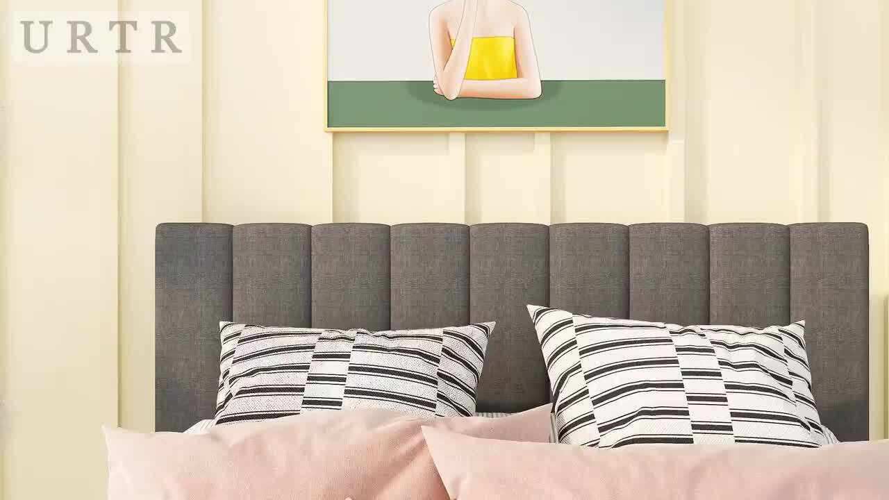 83 in.W Gray Queen Size Upholstered Platform Bed with 83 in.W Gray Queen Size Upholstered Platform Bed with