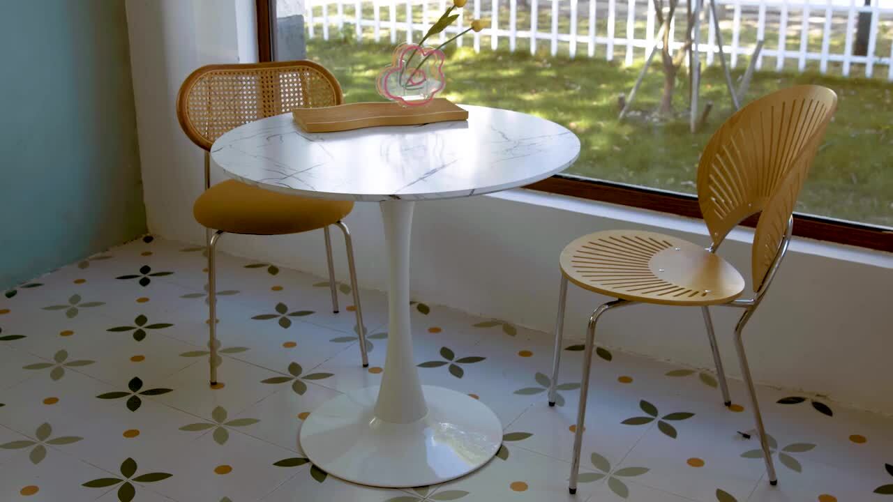 Merra Round Black MDF Artificial Marble Veneer Top with