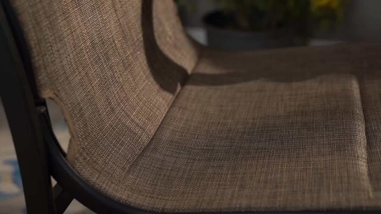 PHI VILLA Black Swivel Padded Textilene Metal Outdoor Dining