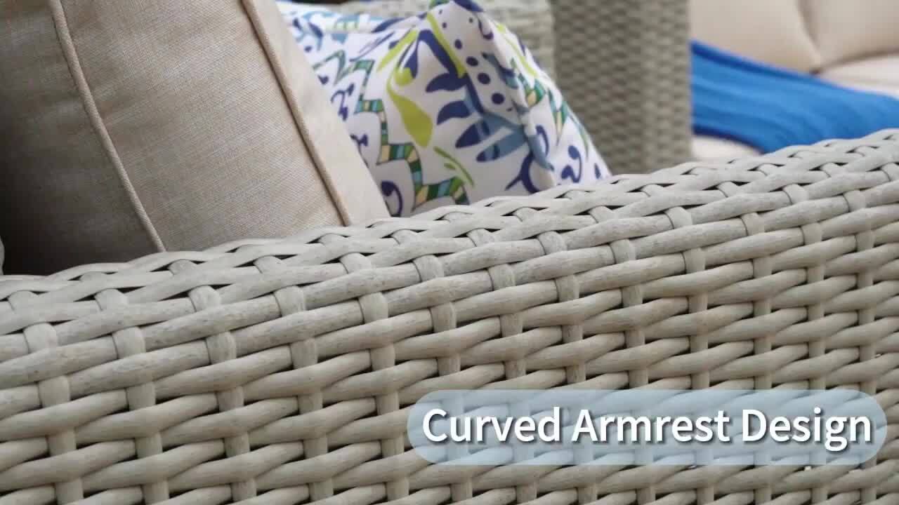 PHI VILLA 5-Piece Rattan Wood Outdoor Patio Conversation Set PHI VILLA 5-Piece Rattan Wood Outdoor Patio Conversation Set