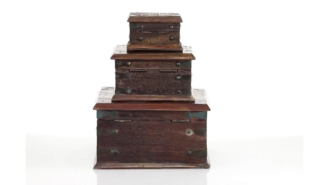 Litton Lane Rectangle Reclaimed Wood Box with Hinged Lid