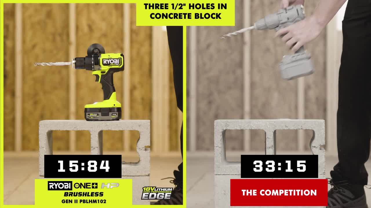 RYOBI - ONE+ HP 18V Brushless Cordless 1/2 in. Hammer Drill Kit 4.0 Ah HIGH PERFORMANCE Battery, Charger, and Bag