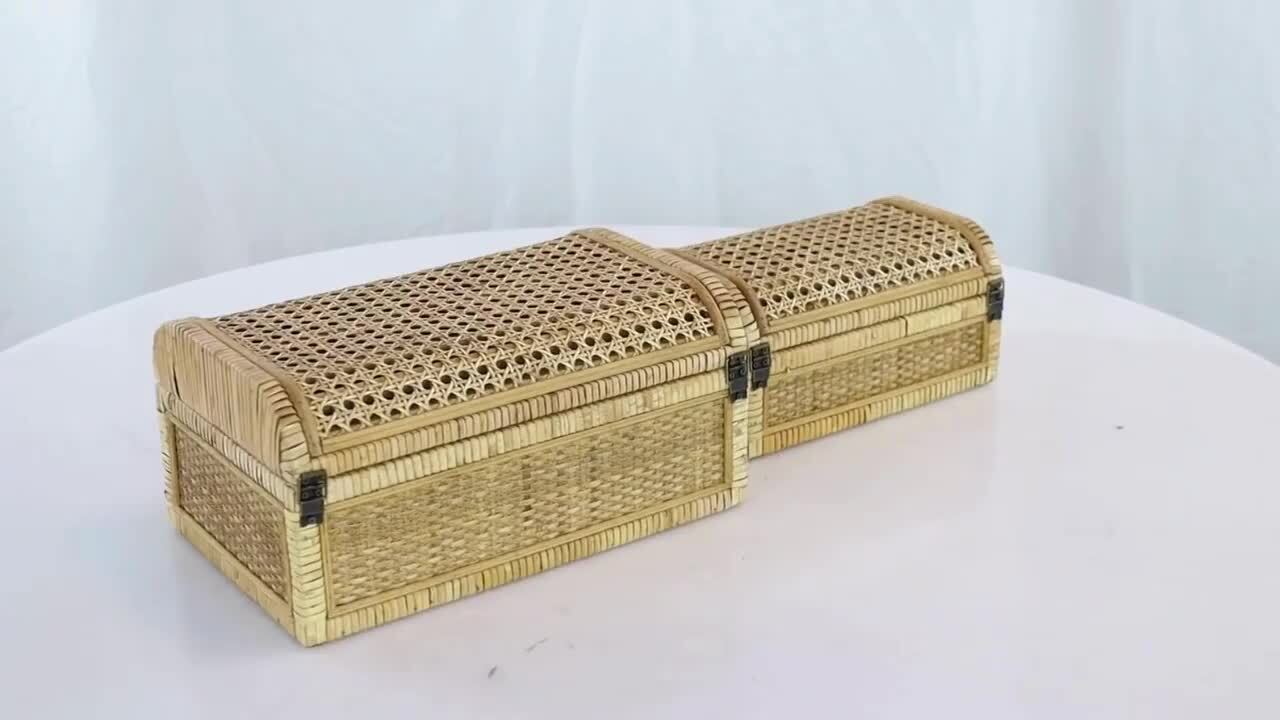 Litton Lane Rectangle Brown Rattan Handmade Woven Storage