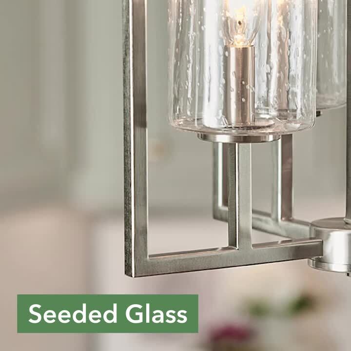 Hunter Kerrison 8-Light Natural Iron Traditional Seeded Glass Square LED Large Hanging Pendant Light