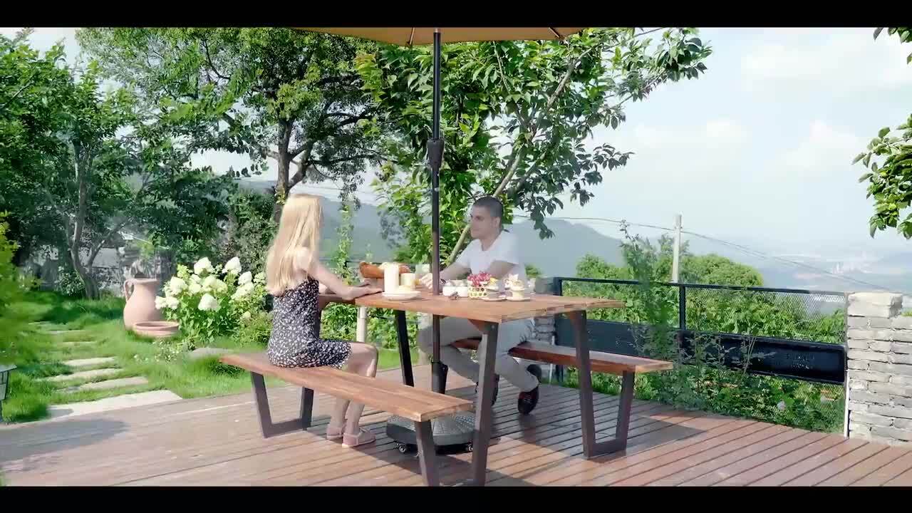 Costway Natural Rectangle Wood Picnic Table Dining Table Set